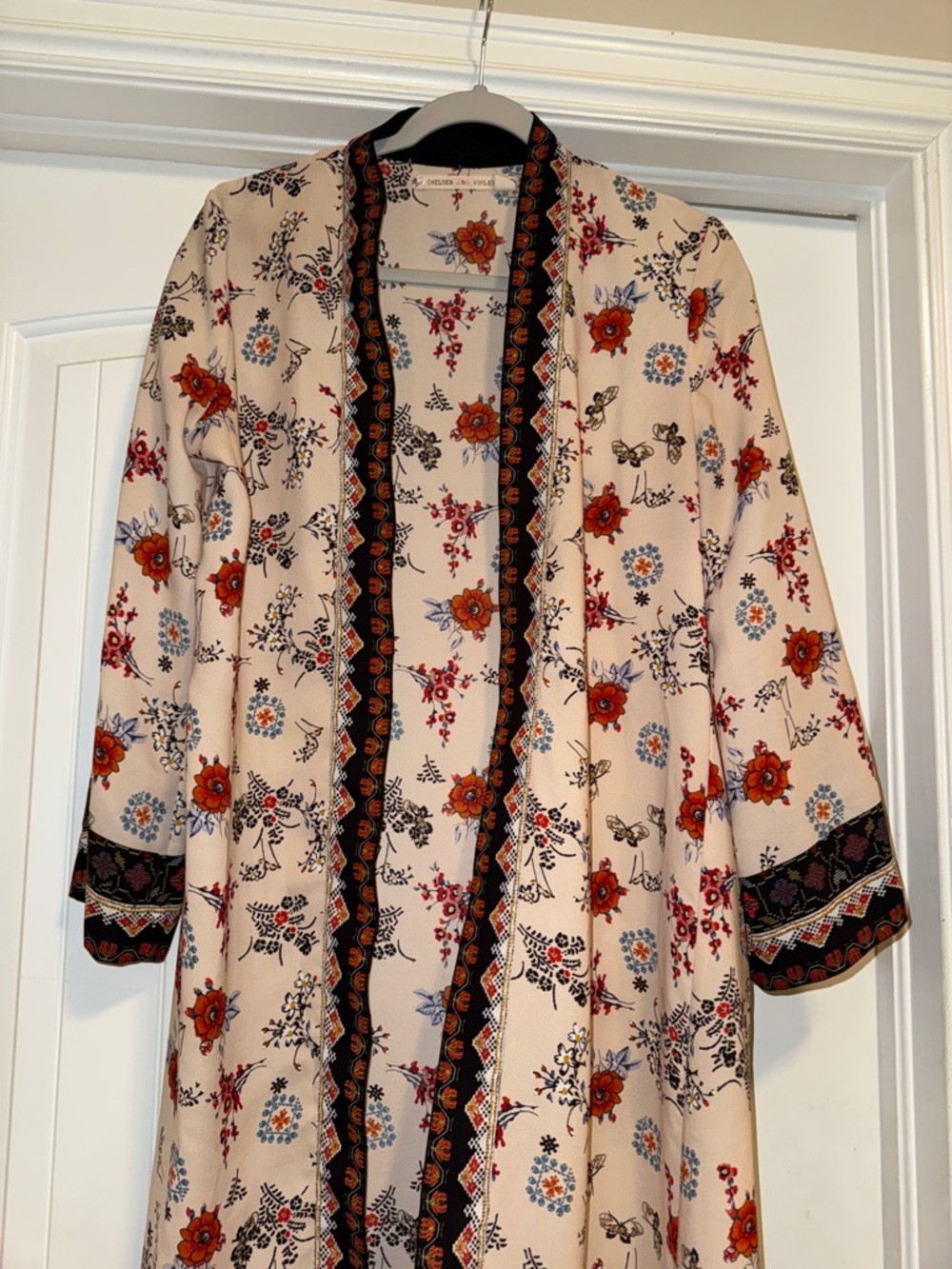 Chelsea & Violet Cream Floral Tunic with Red and Black Trim